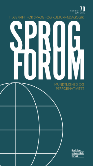 Bogcover til Sprogforum 70: Mundtlighed og performativitet